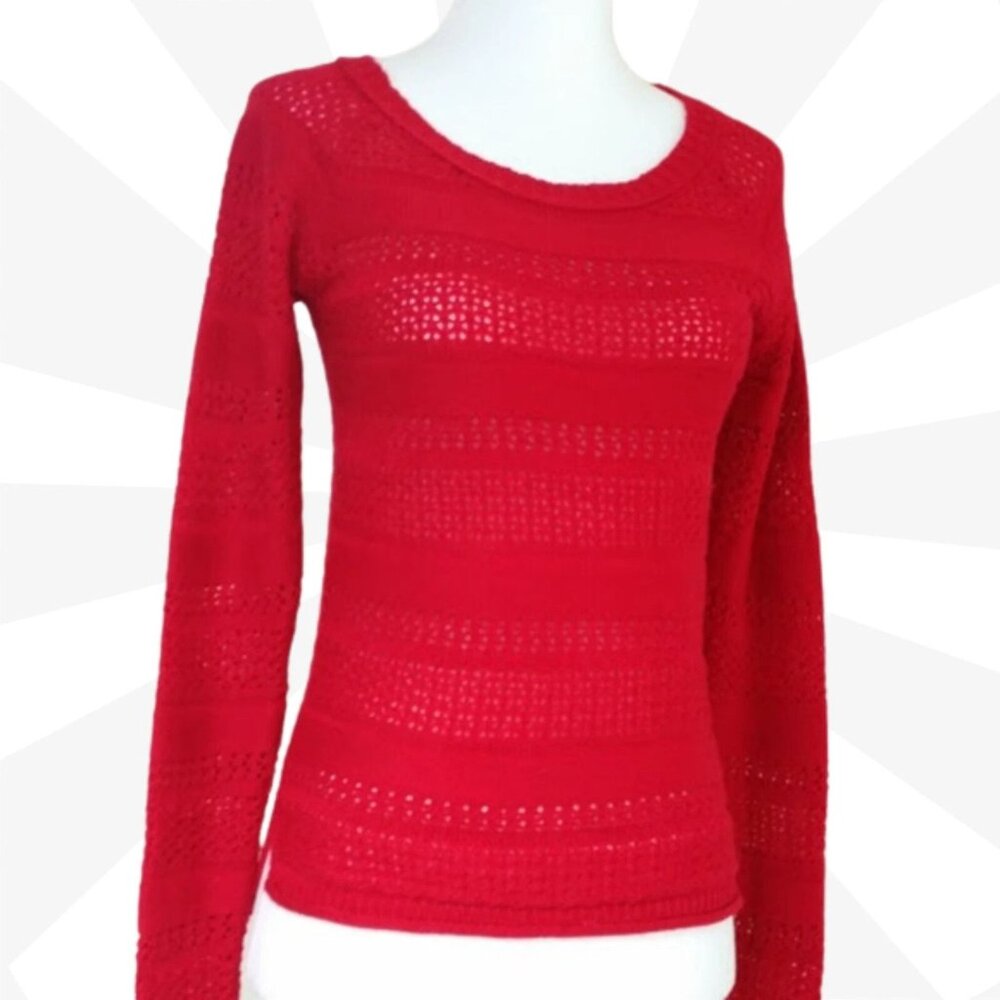 Aeropostale Red Sweater Size XS Long Sleeve Crochet Open knit Pullover